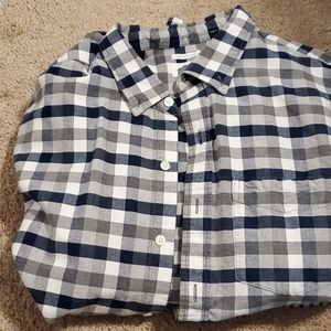Long sleeve button up , blue white and grey stripe